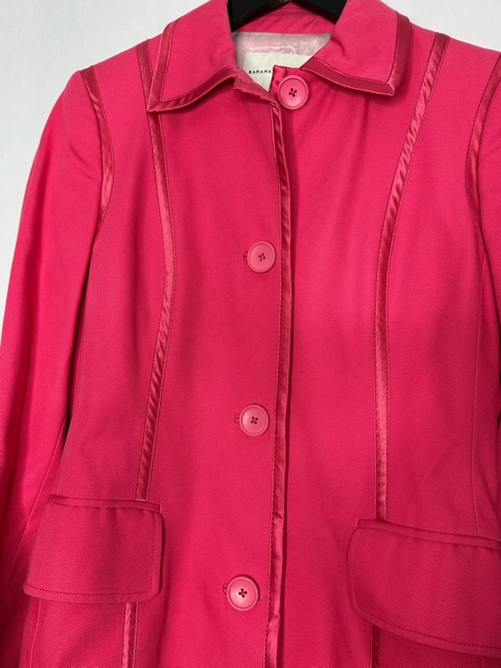 Banana Republic Pink Trench Coat Satin Trim Button Front Jacket Preppy Small - Picture 3 of 14